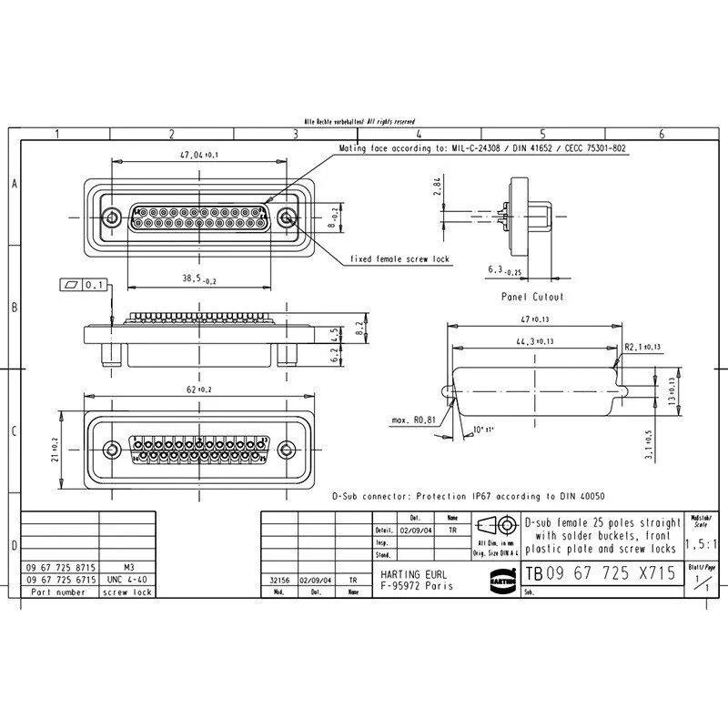 Разъём HARTING Female Connector 09677256715 25-pin
