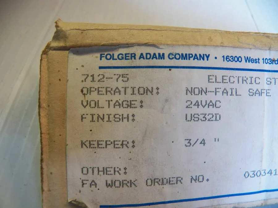 Оборудование видеонаблюдения FOLGER ADAM 712-75 Electric Strike N.F.S. AMPS 15, 