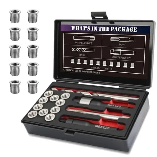 Режущий инструмент M8x1.25 Thread Repair Kit Stainless Steel Inserts, HSS Drill  — фото лота 2