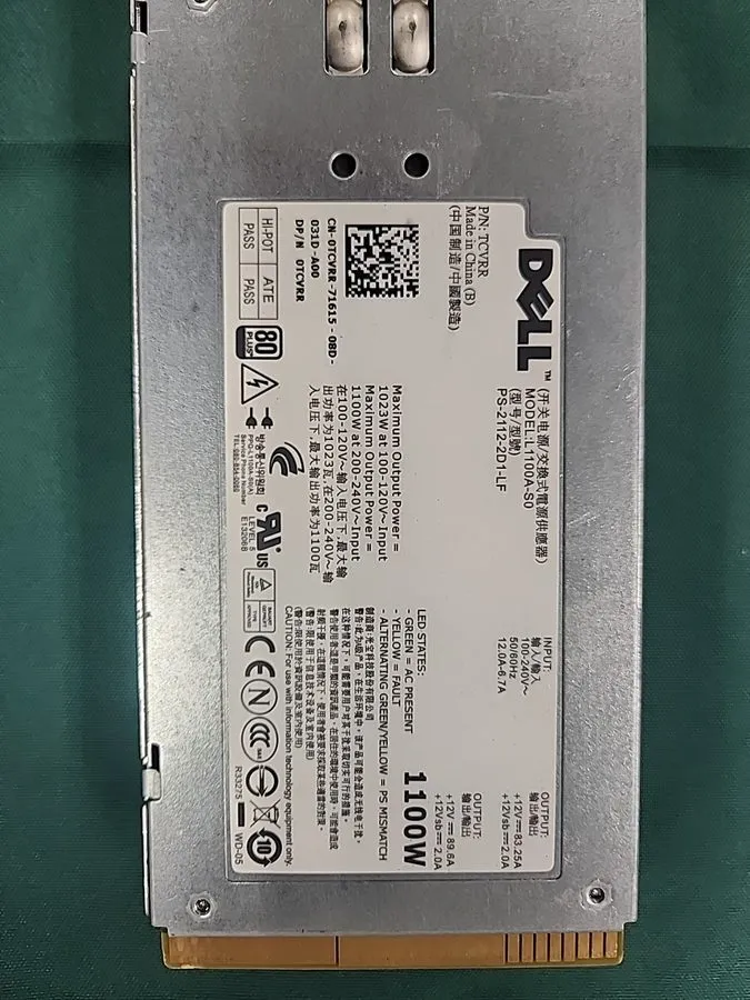 Блок питания Dell PowerEdge 1023-1100W Server PSU Power Supply 1100A-S0 — фото лота 1