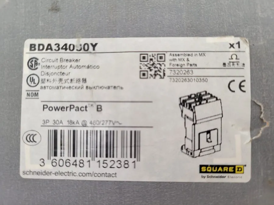 Автоматический выключатель SQUARE D BDA BDA34030Y 3 POLE 30 AMP 480 V I-LINE CIR
