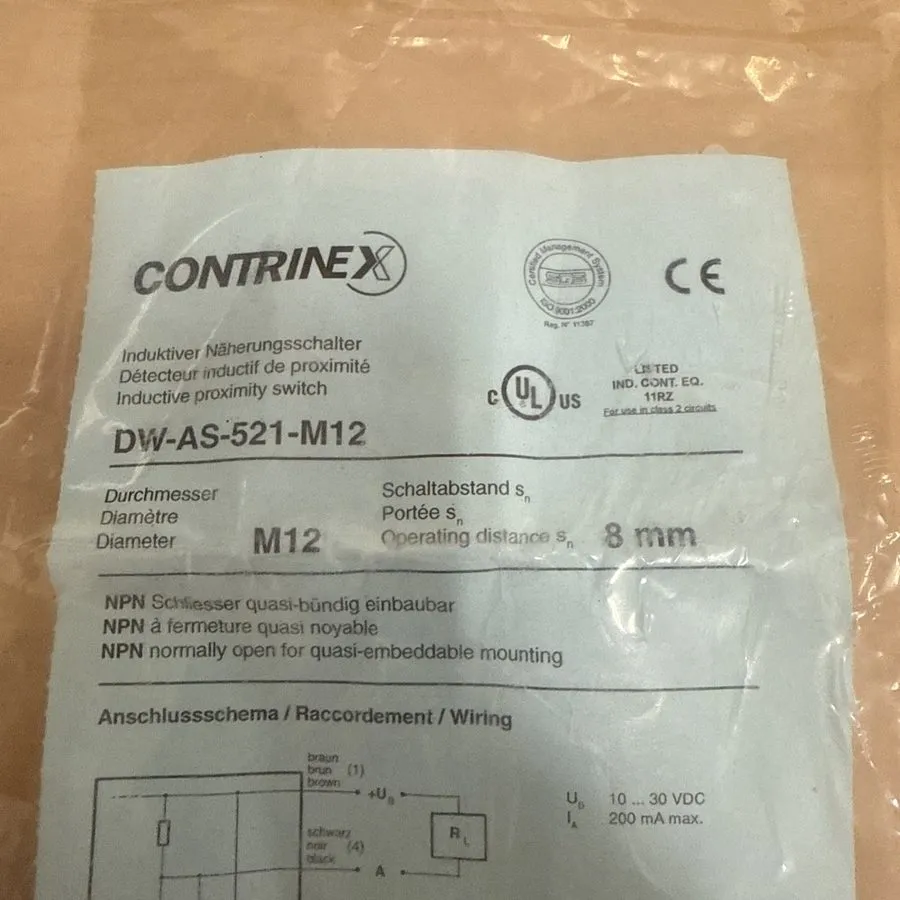 Датчик приближения Contrinex DW-AS-521-M12 Inductive Proximity Switch Sensor 8mm — фото лота 1