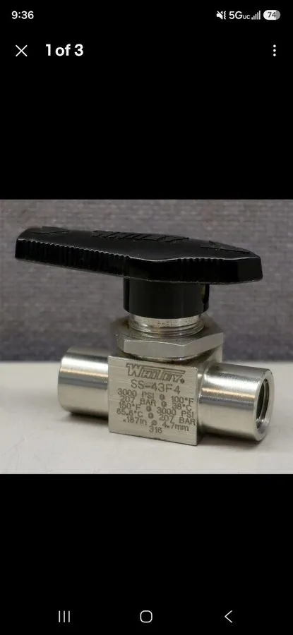 Клапан Swagelok Whitey SS-43F4 Stainless Steel Ball Valve