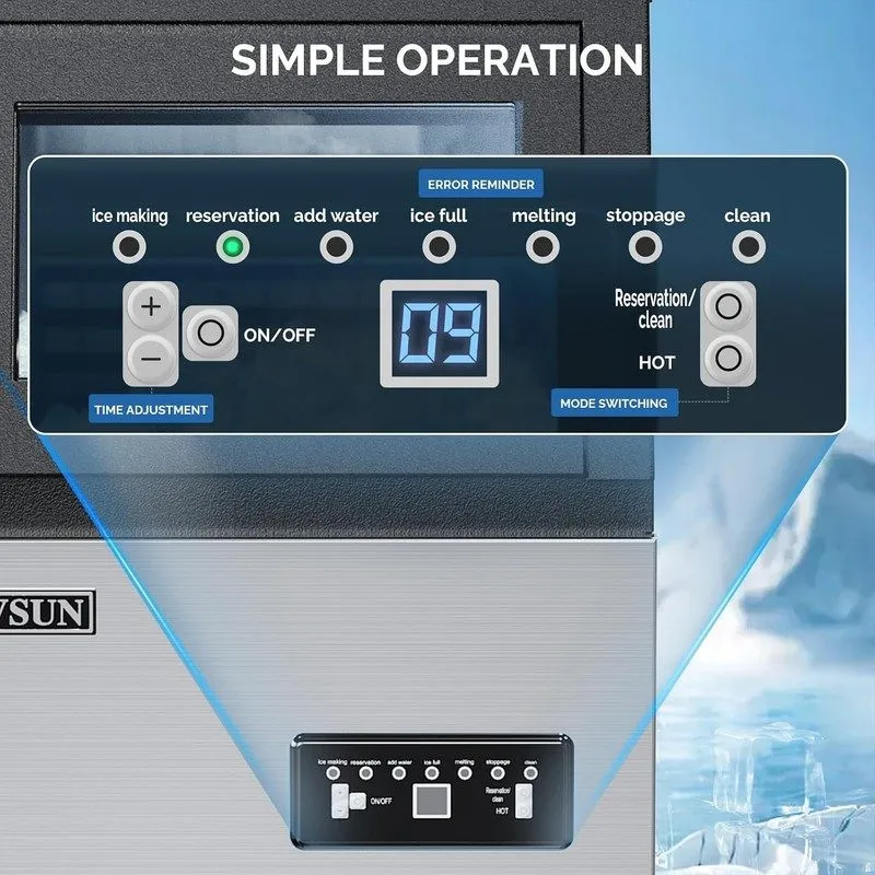 Льдогенератор 110lbs/24h Commercial Built-in Ice Maker Machine Display Ice Cube