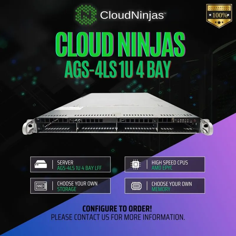 Сервер Cloud Ninjas AGS-4LS 1U 4 Bay Server AMD EPYC 9334 32 Core DDR5 ECC NVMe — фото лота 1