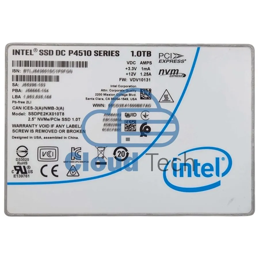 SSD-накопитель SSDPE2KX010T8 Intel DC P4510 1TB NVMe PCIe 3.1x4 3D TLC 2.5" 15mm