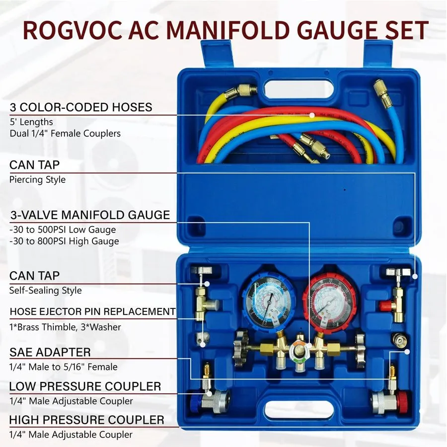 Манометрический коллектор Manifold Gauge Set для HVAC, AC Refrigerant Pressure T — фото лота 2