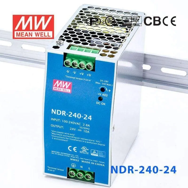 Блок питания MEAN WELL NDR-240-24 24VDC 10 Amp 240W Industrial DIN Rail Power Su