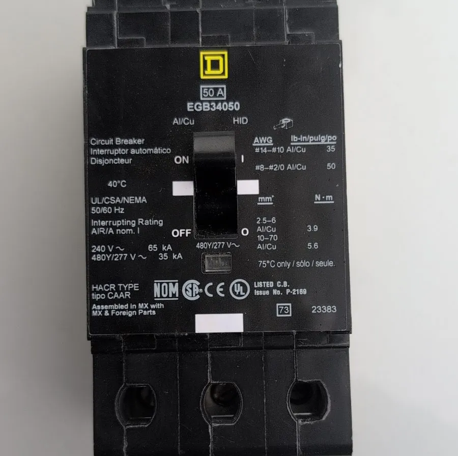Автоматический выключатель Square D EGB34050 3 Pole 50 Amp 480V Circuit Breaker