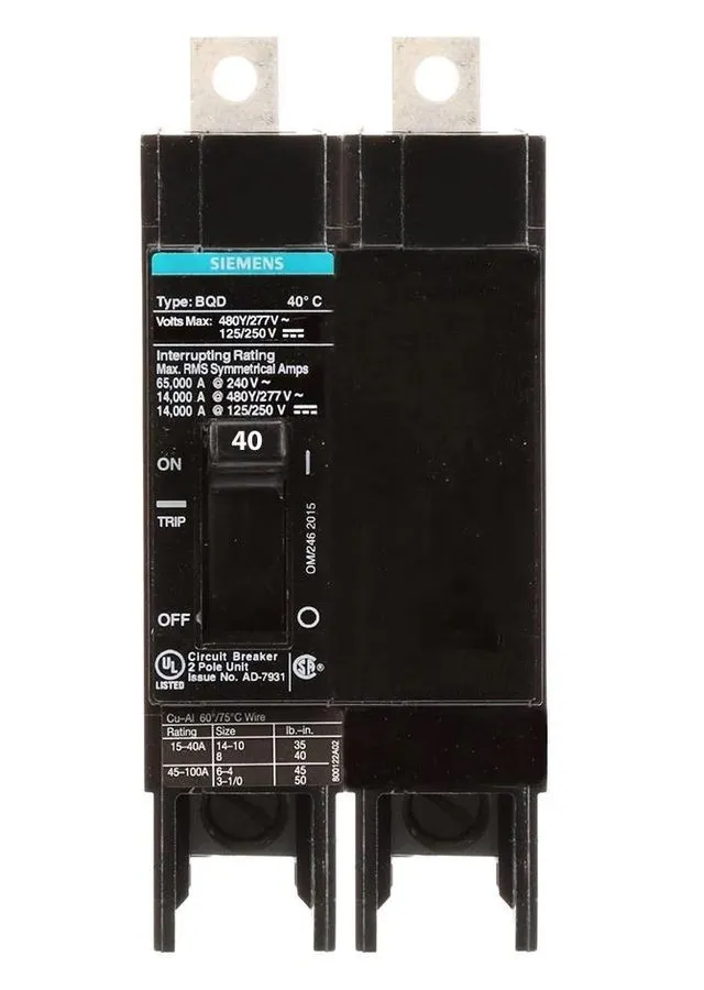 Автоматический выключатель Siemens BQD240 2p 40a 240/480v Circuit Breaker 1-yr