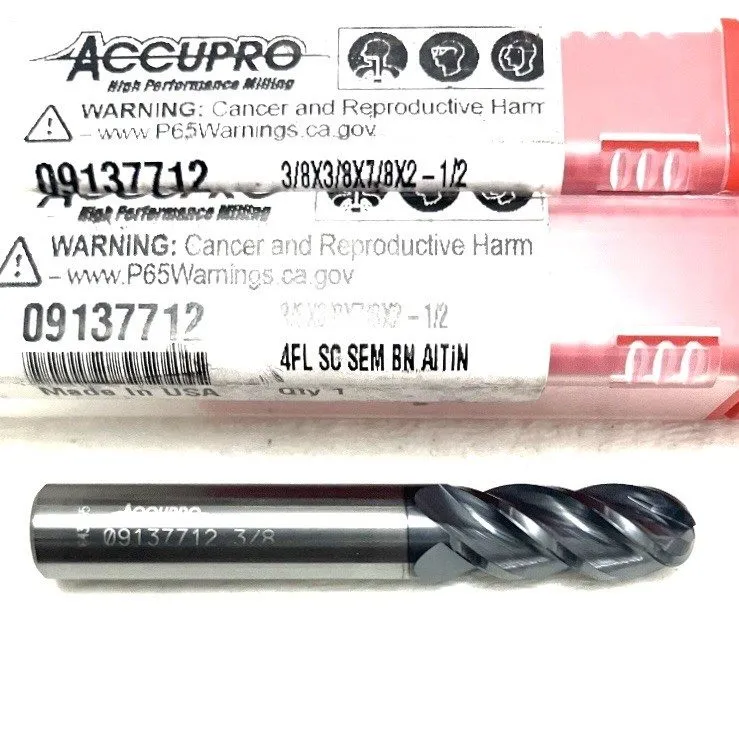 Режущий инструмент Accupro 3/8" 4FL Carbide Ball Nose End Mill 7/8" LOC AlTiN 09 — фото лота 1