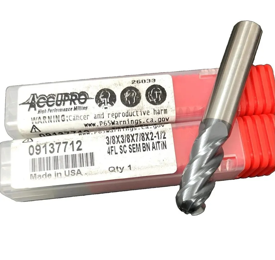 Режущий инструмент Accupro 3/8" 4FL Carbide Ball Nose End Mill 7/8" LOC AlTiN 09 — фото лота 2