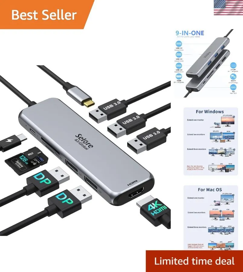 Док-станция 9-in-1 USB C Docking Station with Dual HDMI, 4K@60Hz, 100W PD Compat