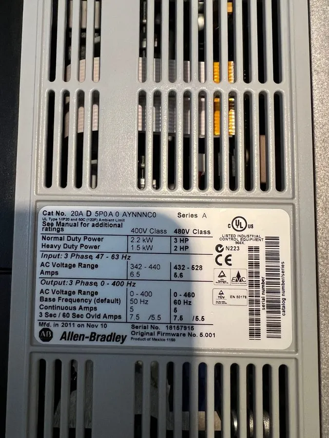 Частотный преобразователь 20AD5P0A0AYNNNC0 Allen Bradley AC Drive 480 VAC 5AMP 2