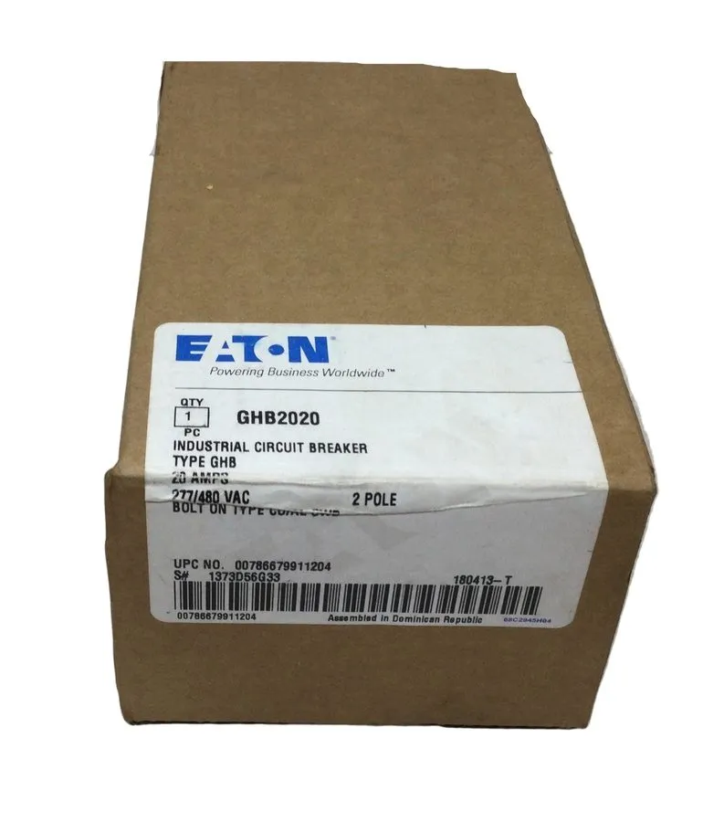 Автоматический выключатель EATON CUTLER-HAMMER GHB2020 2 POLE 20 AMP 480v CIRCUI