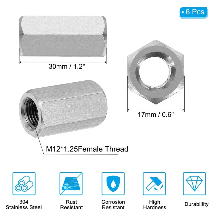 Датчик M12 x 1.25-Pitch 50mm Length 304 Stainless Steel Hex Coupling Nut Connect