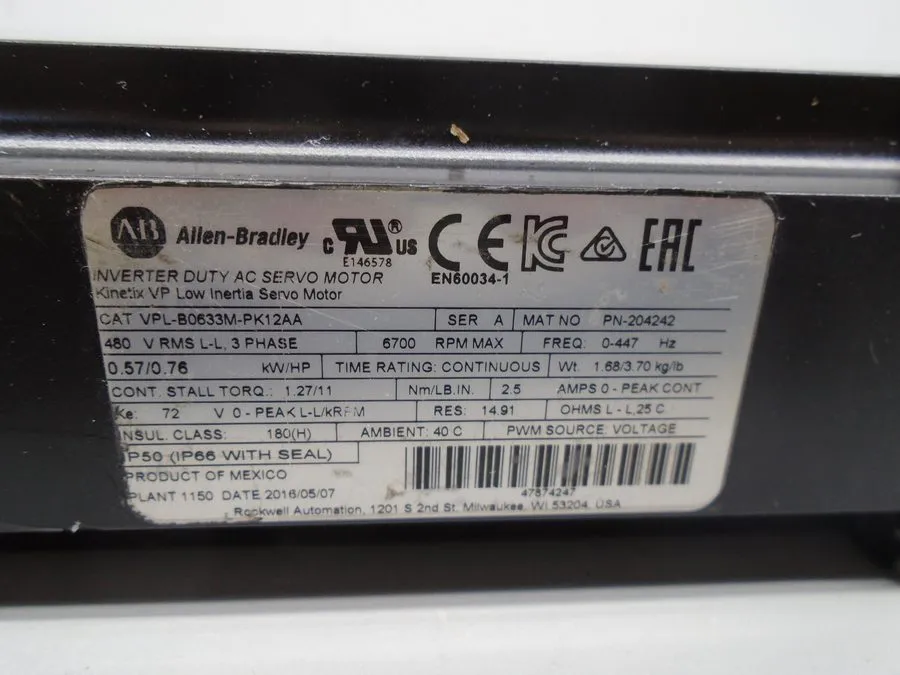Серводвигатель Allen Bradley VPL-B0633M-PK12AA Servo Motor