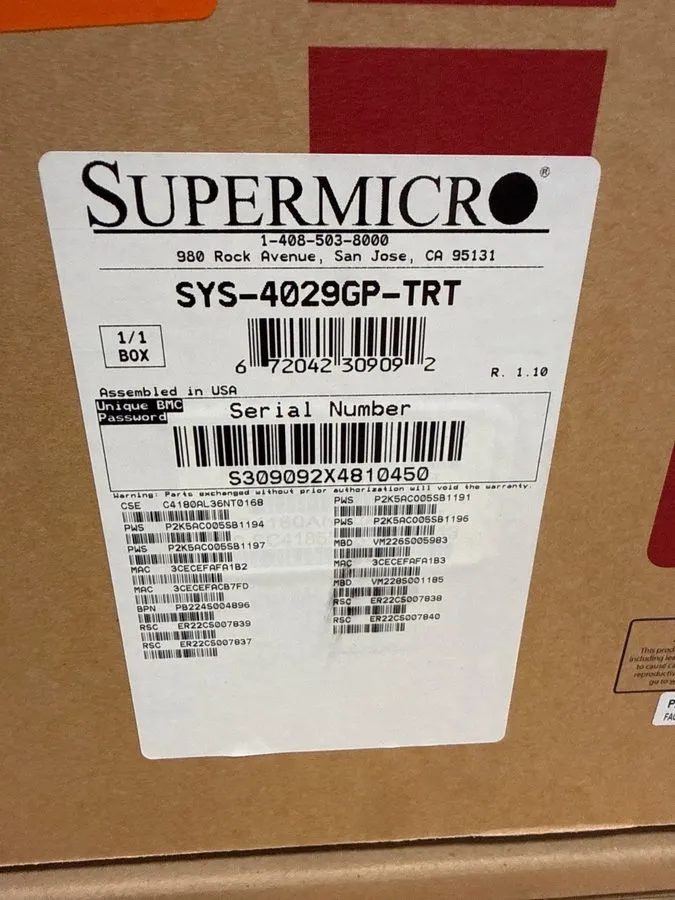 Сервер Supermicro SYS-4029GP-TRT 4U 8-GPU Server 24-Bay 4x2000W