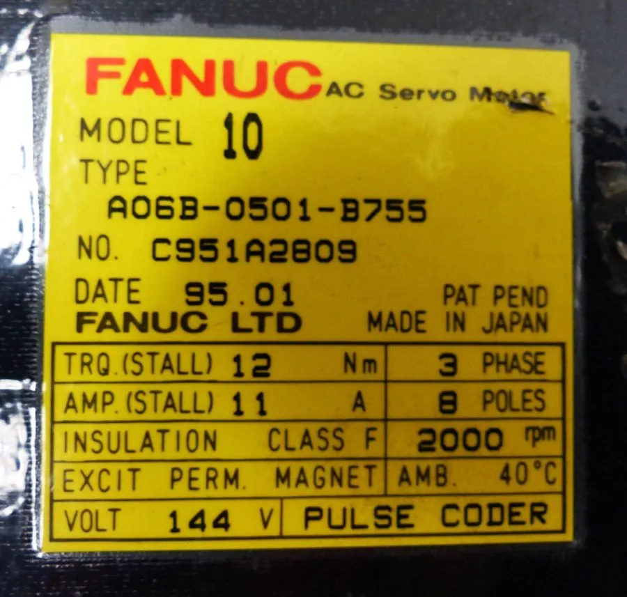 Серводвигатель Fanuc 10 A06B-0501-B755 AC Servo Motor 144V 11A 12Nm rpm2000