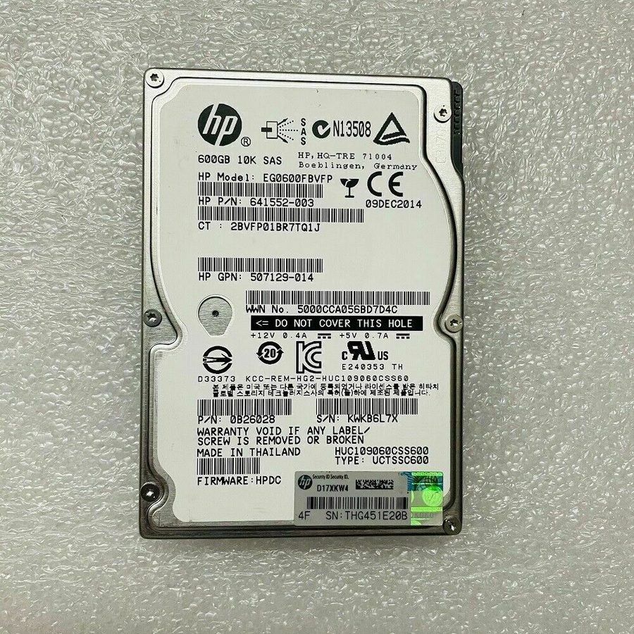 Жёсткий диск HP 600GB 2.5" 10k 6G DP SAS HDD Hard Drive EG0600FBVFP 641552-003