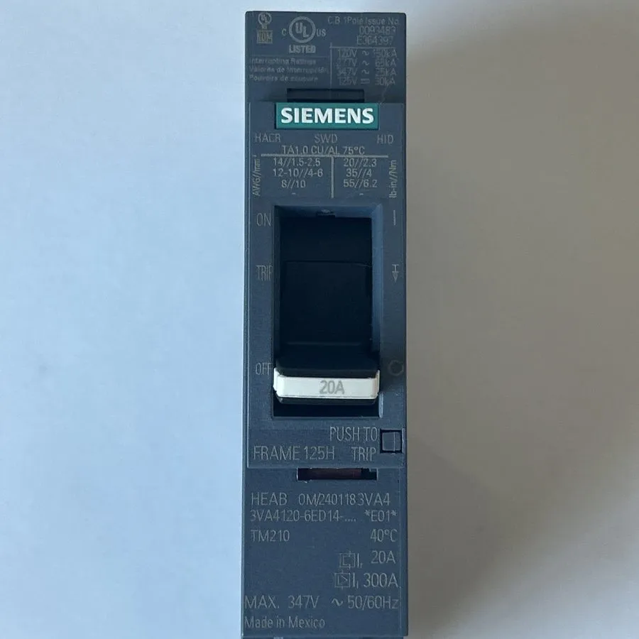 Автоматический выключатель 3VA4120-6ED14-0AA0 Siemens 20A 1-Pole 3VA Frame Circu — фото лота 1