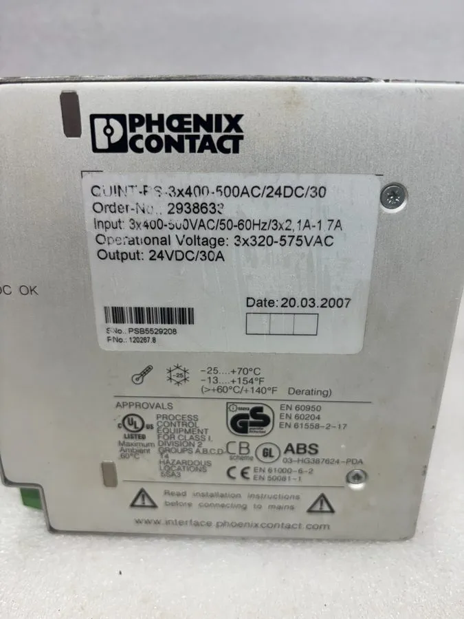 Блок питания Phoenix Contact QUINT-PS-3X400-500AC/24DC/30 Power Supply 24VDC 30A — фото лота 2