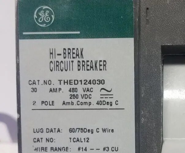 Автоматический выключатель General Electric THED124030 30 Amp 2 Pole 480V Circui