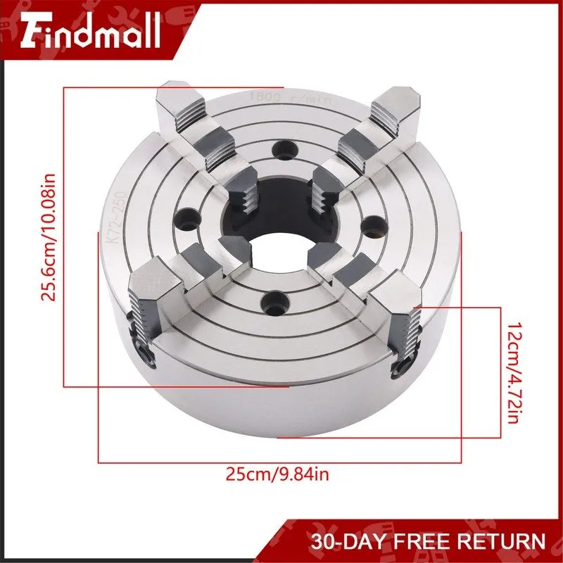 Режущий инструмент LABLT 10" K72-250 4-Jaw Lathe Chuck 0.6-9.84in Clamping Range