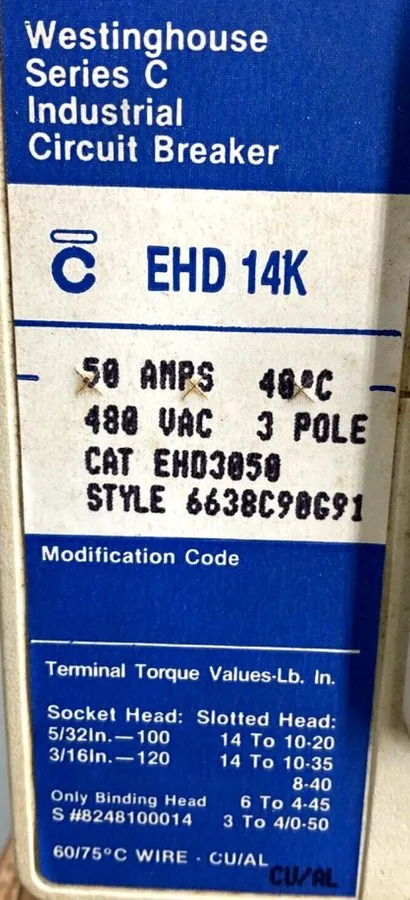 Автоматический выключатель Eaton Ehd3050 Molded Case Circuit Breaker, 50 A, 480V