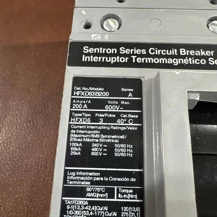 Автоматический выключатель Siemens HFXD63B200 Sentron Molded Case Circuit Breake — фото лота 1