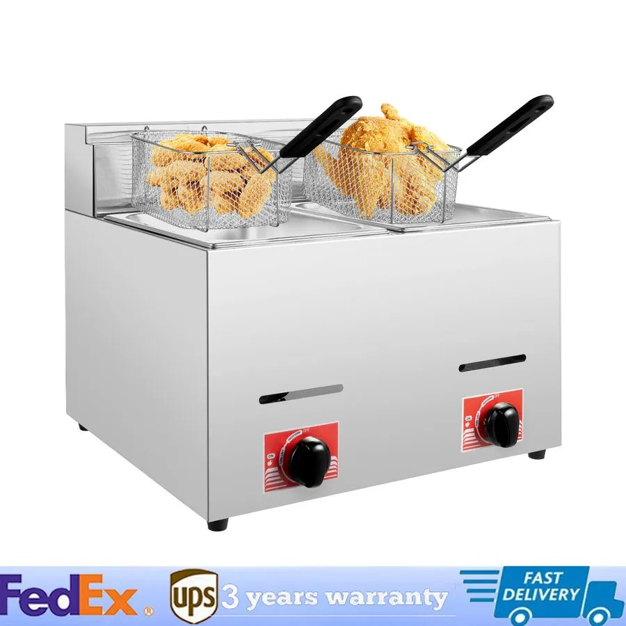 Фритюрница 12L Commercial Propane Deep Fryer Countertop Gas Fryer & 2Baskets LPG