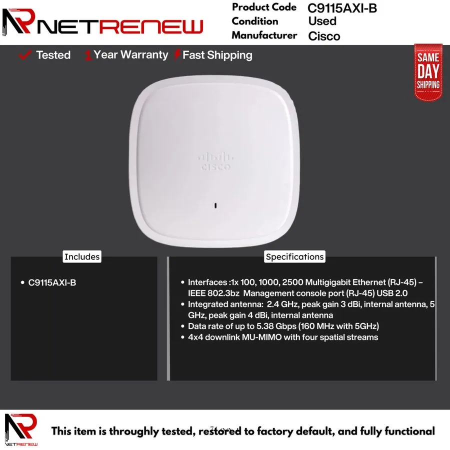 Точка доступа Wi-Fi Cisco Catalyst C9115AXI-B Wi-Fi6 Wireless Access Point