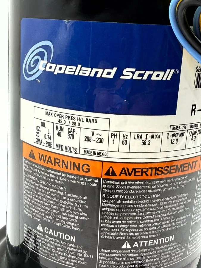 Компрессор Copeland ZP21K5E-PFV-130 Scroll Compressor R410A 208/230V 1 PH #A1-10