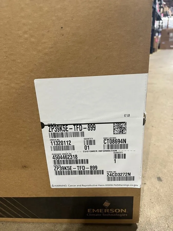 Компрессор Copeland ZP39K5E-TFD-899, 460V, 3 PH, 38,100 BTU, Scroll Compressor — фото лота 1