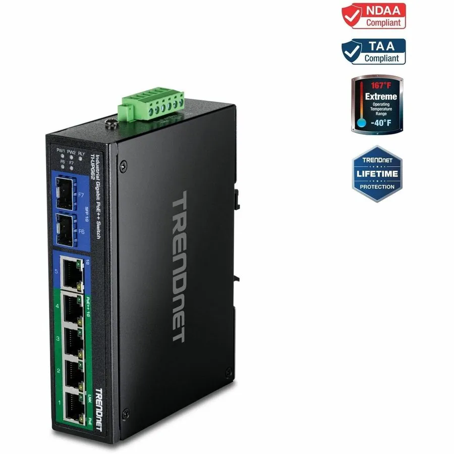 Коммутатор TRENDnet TI-UPG62 6-Port Hardened Industrial Gigabit Ultra PoE DIN-Ra — фото лота 1