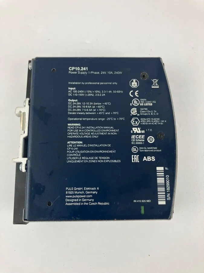 Блок питания PULS CP10.241 DIN Rail Power Supply Single Phase 24VDC 10A 240W