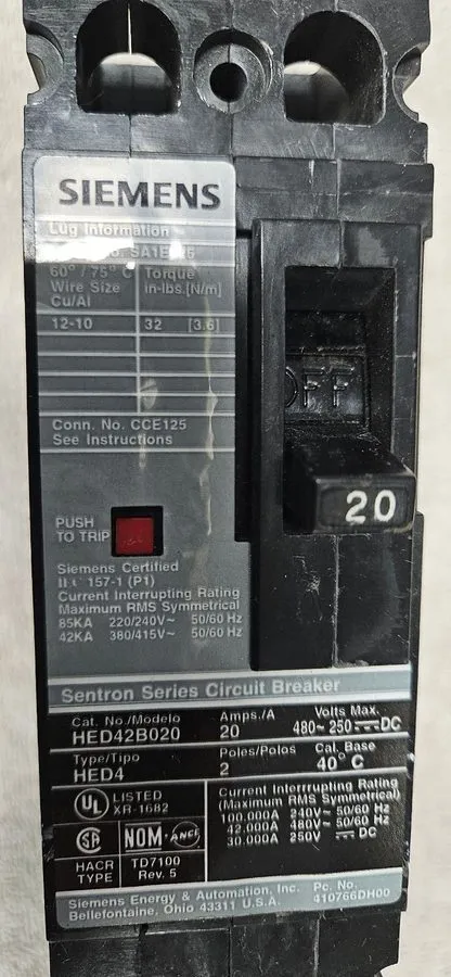 Автоматический выключатель SIEMENS 20 AMP SENTRON SERIES CIRCUIT BREAKER 480 VAC