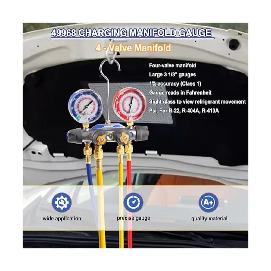 Манометрический коллектор Yellow Jacket HVAC 4-Valve Manifold Gauge Set w/ Hoses