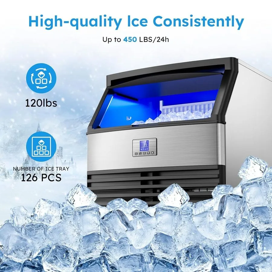 Льдогенератор Commercial Ice Maker Machine 450LBS/24H, Stainless Steel Undercoun — фото лота 1