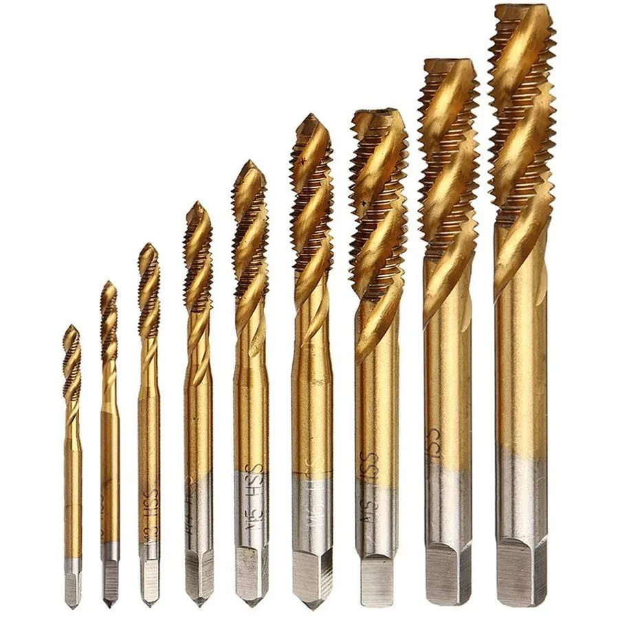 Режущий инструмент HSS Spiral Flute Point Machine Thread Tap Drill Bit Set TiN H