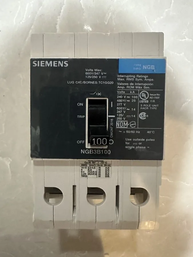 Автоматический выключатель Siemens NGB3B100B / NGB3B100 3p 480v 100a Circuit Bre