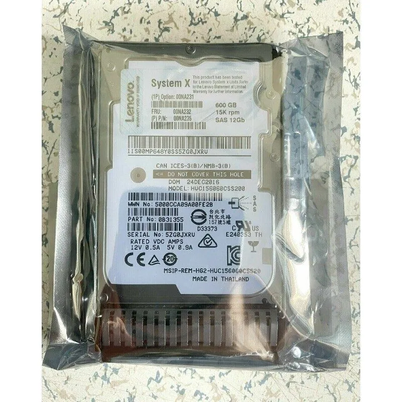 Жёсткий диск 00NA232 00NA235 LENOVO 00NA231 600GB 15K RPM 12Gb/s 2.5" SAS HDD Ha