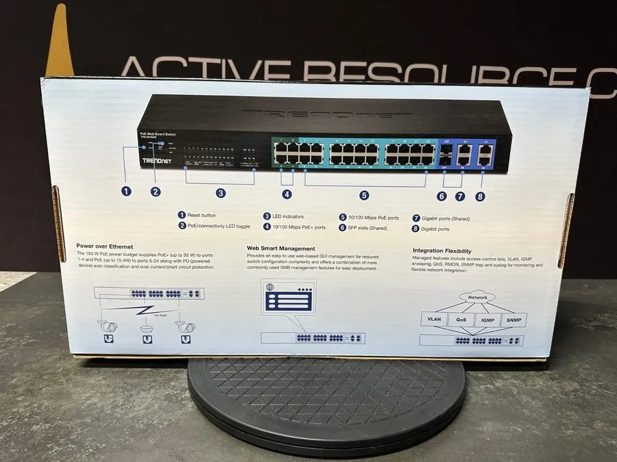 Коммутатор TRENDnet TPE-224WS 24-Port 10/100 Web Smart PoE+ Switch 193W SFP