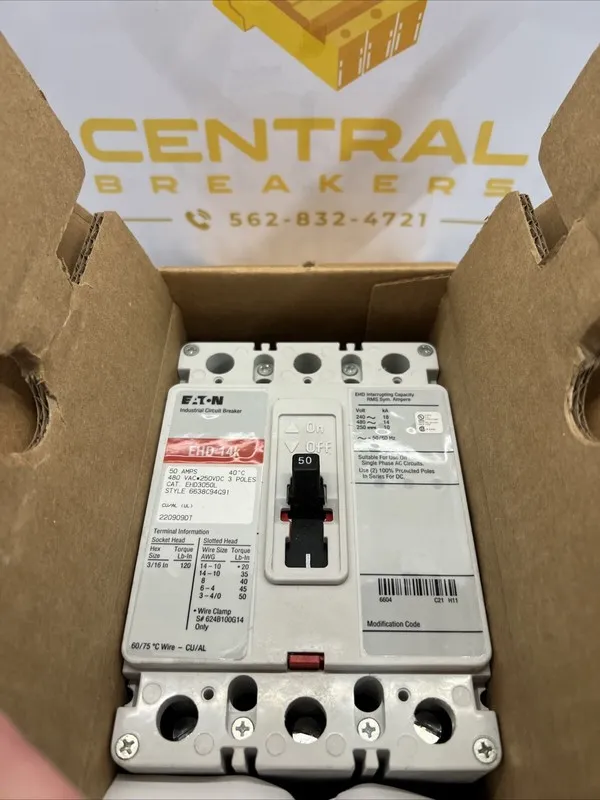 Автоматический выключатель Eaton EHD3050L Molded Case Circuit Breaker 3p 50a Amp — фото лота 1