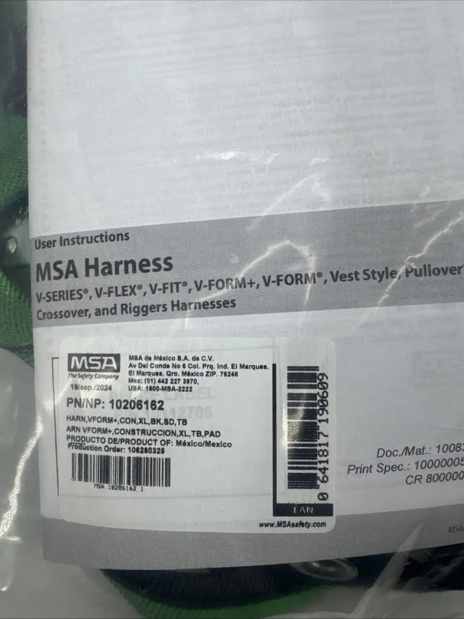 Жгут проводов Msa Safety 10206162 V-Form+(Tm) Safety Harness Fall Protection Har — фото лота 2