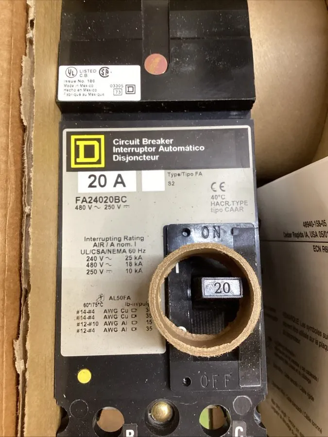 Автоматический выключатель Square D FA24020BC 2pole 480v 20 Amp Circuit Breaker