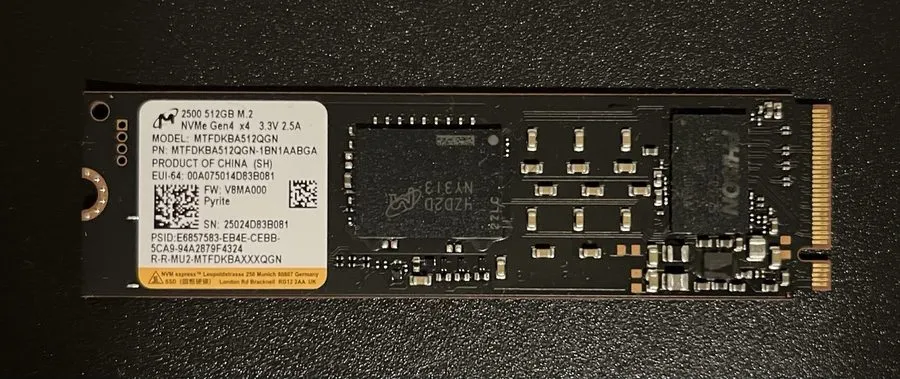 SSD-накопитель Micron 2500 512GB NVMe M.2 2280 SSD PCIe Gen 4x4 MTFDKBA512QGN SN