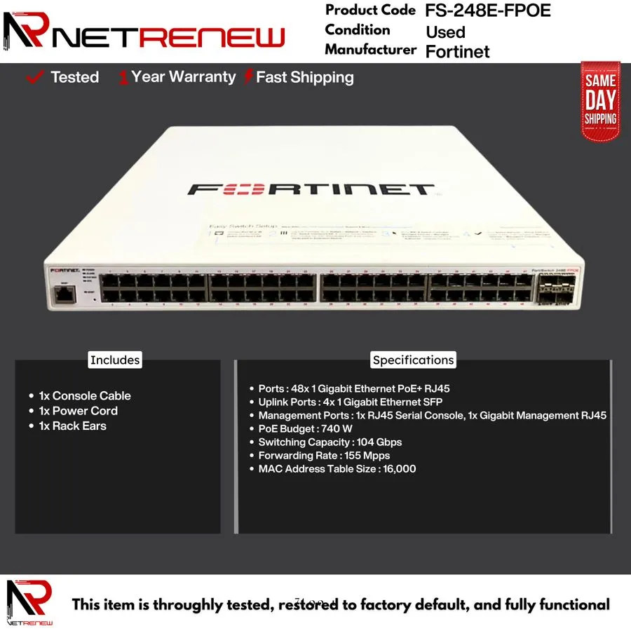 Коммутатор Fortinet FS-248E-FPOE FortiSwitch 48-Port PoE Gigabit Switch