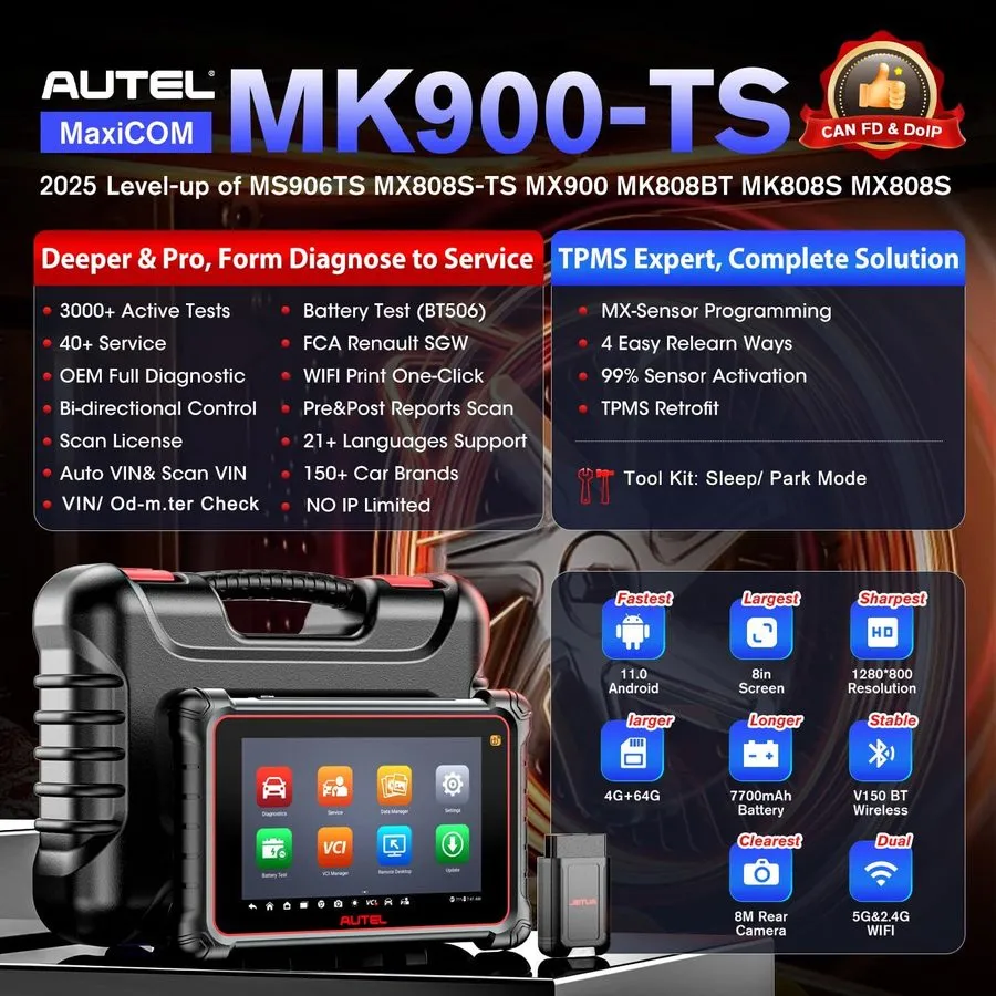 Диагностический сканер 2025 Autel Maxicom MK900 MK900-TS Full TPMS Scanner Tool  — фото лота 1