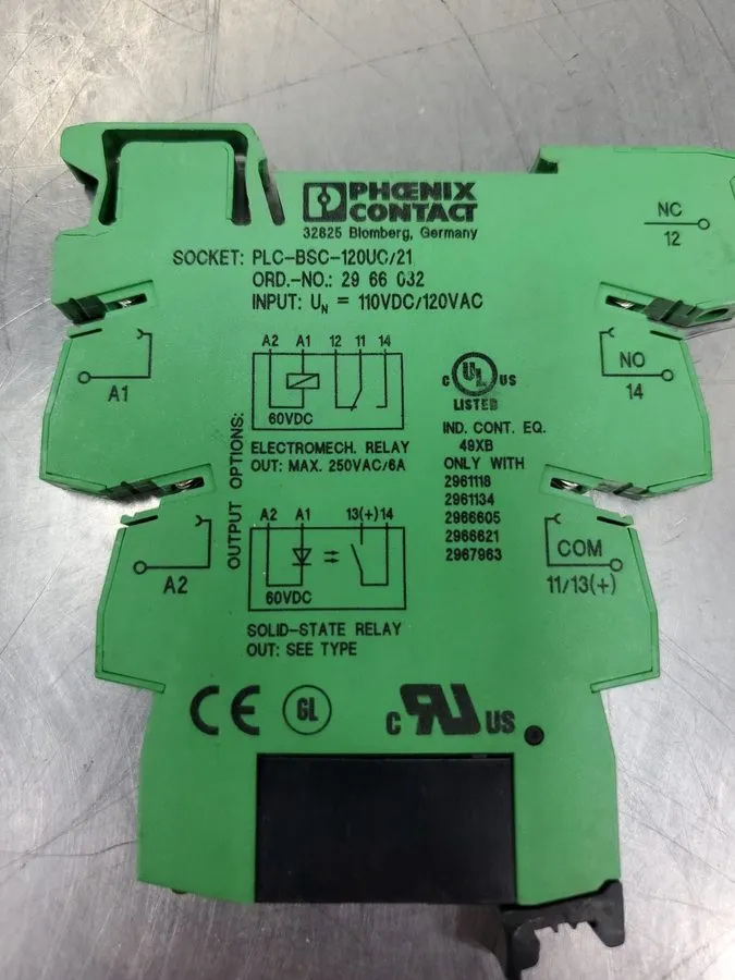 Колодка реле 3pk Phoenix Contact 120V SPDT DIN Relay Socket PLC-BSC-120UC/21